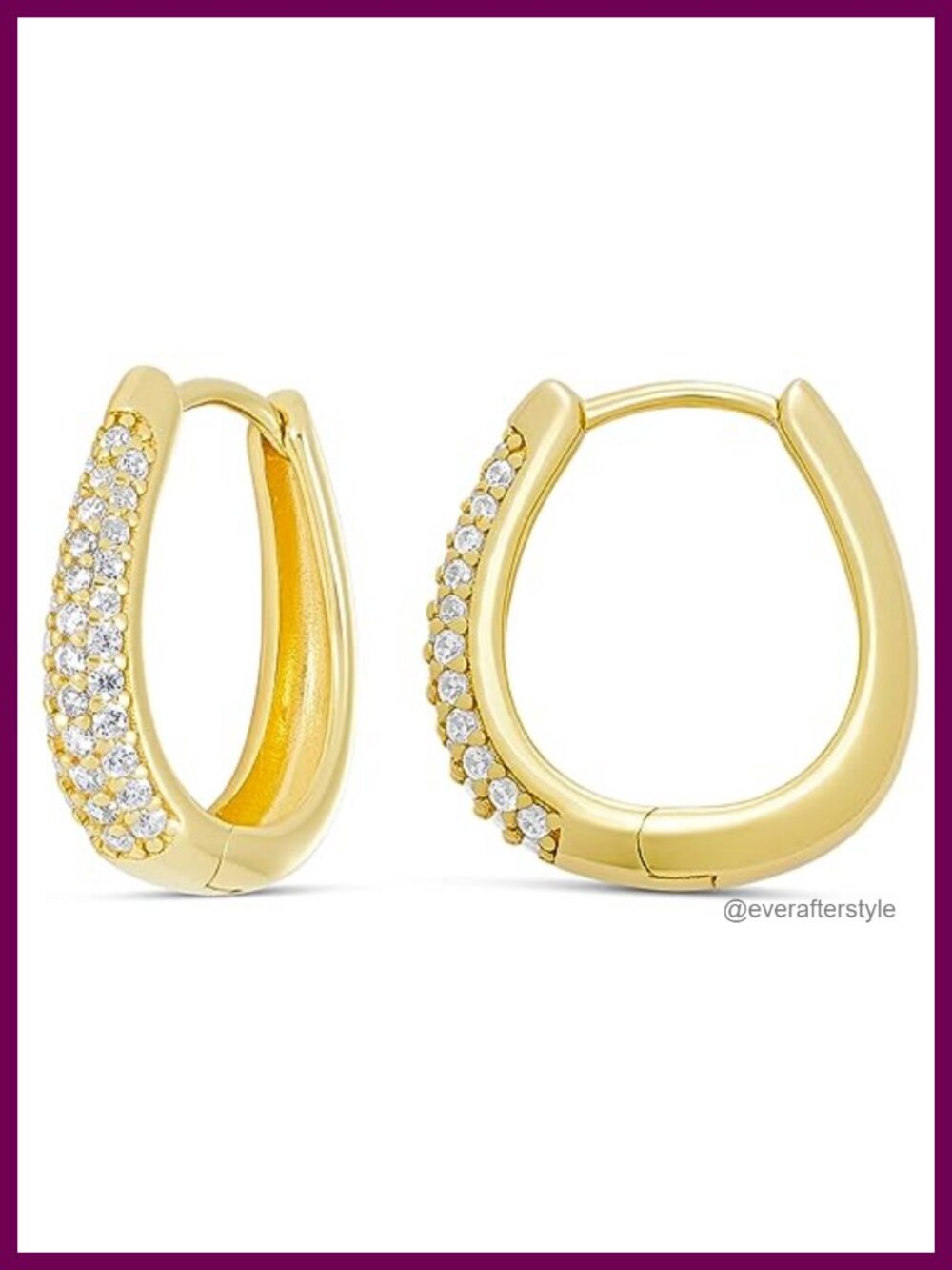 14K Gold Plated Sterling Silver Pave Cubic Zirconia Oval Hoop Earrings